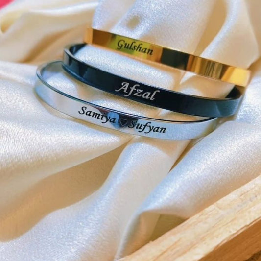 Personalized Engraved Name Cuff Bangle – Gold