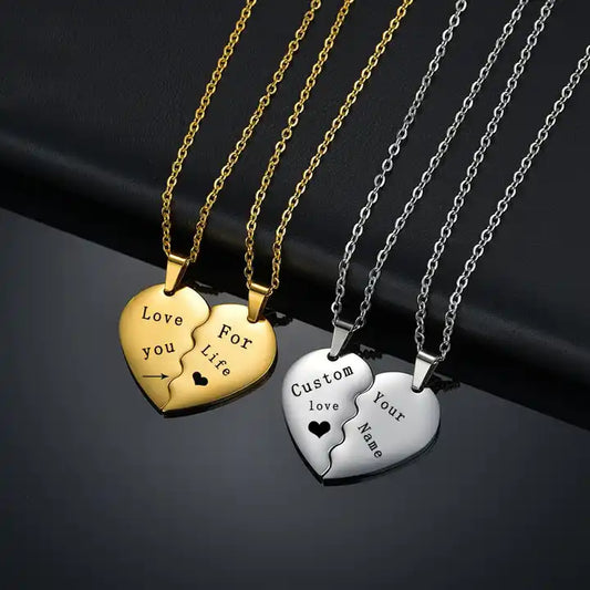 Personalized Couple Heart Necklace Set