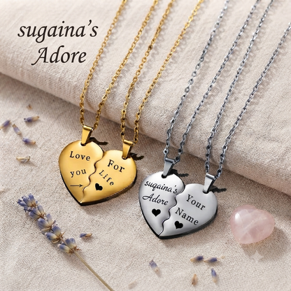 Personalized Couple Heart Necklace Set