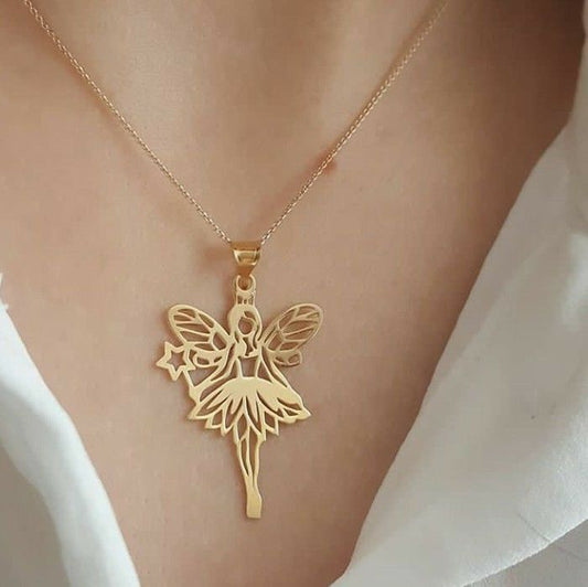 Gold Fairy Angel Pendant Necklace
