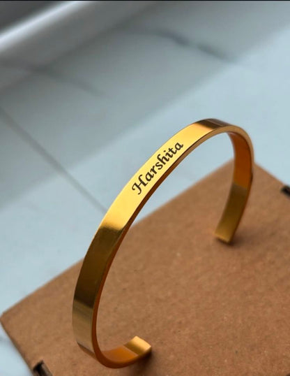 Personalized Engraved Name Cuff Bangle – Gold
