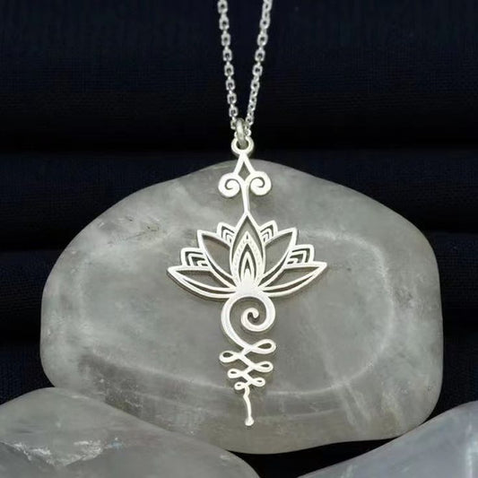 Lotus Unalome Silver Necklace