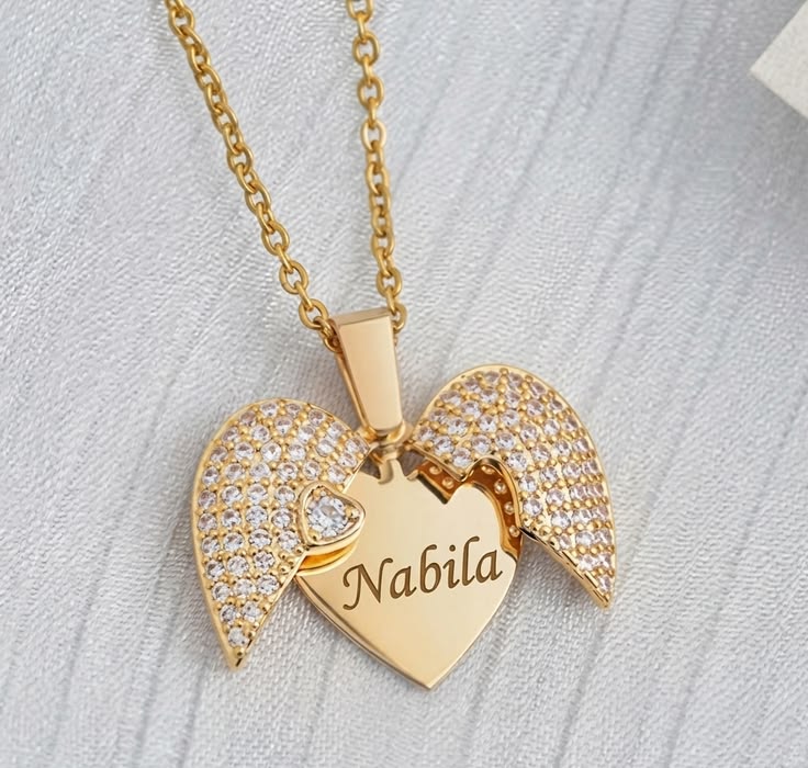 Personalized Angel Wings Heart Necklace