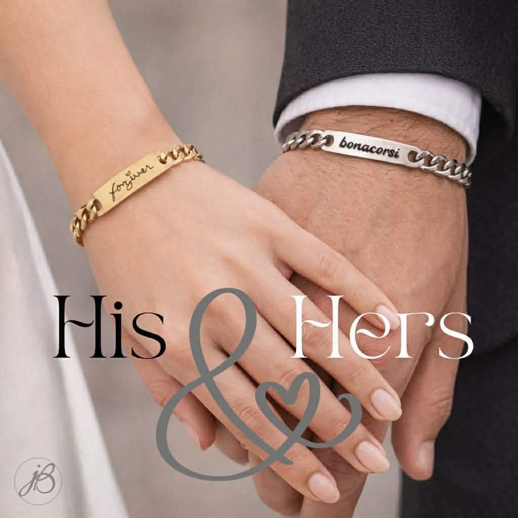 Personalized Engraved Couple Bar Bracelet Set | His & Hers