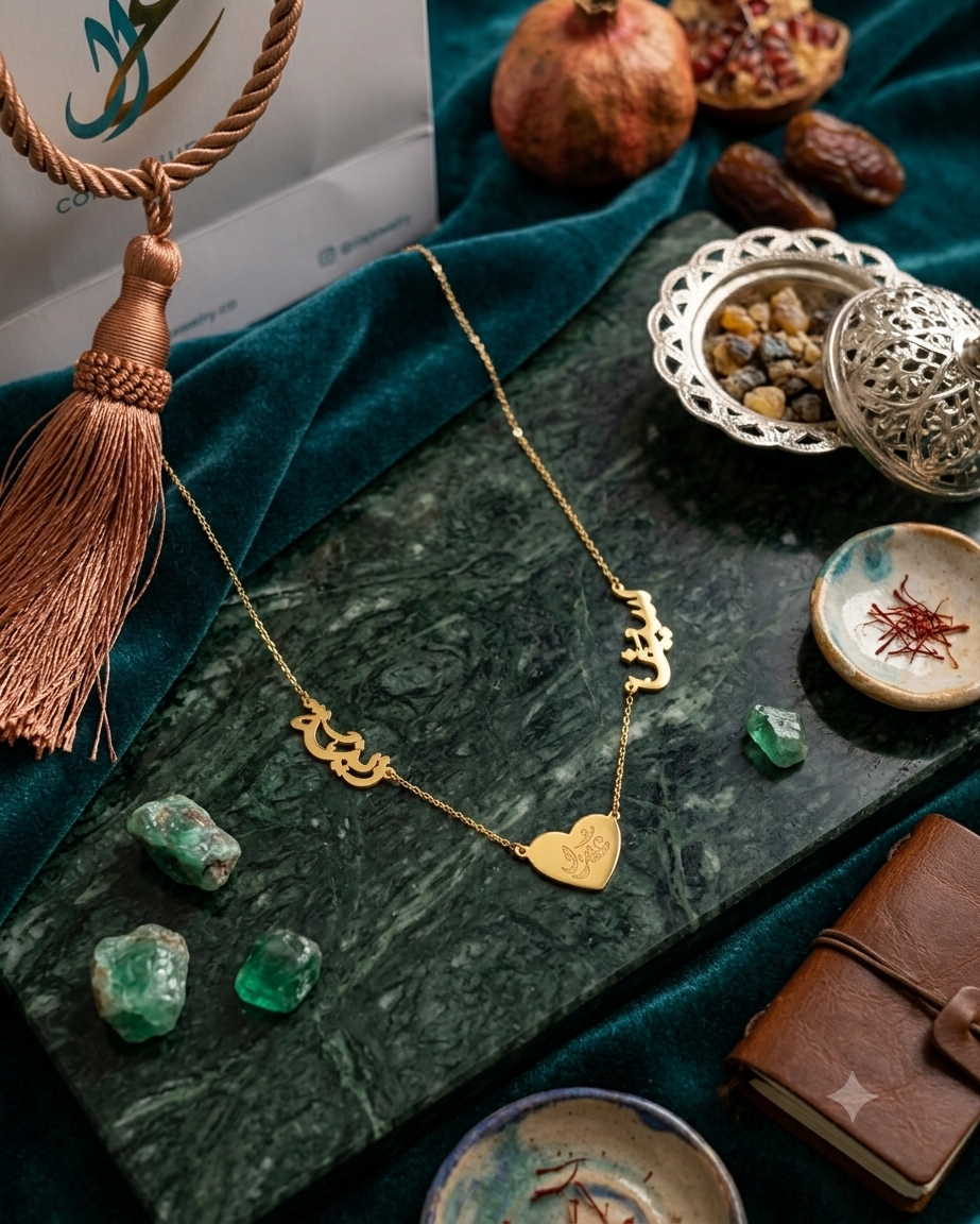 Personalized Arabic Name Heart Necklace – Gold