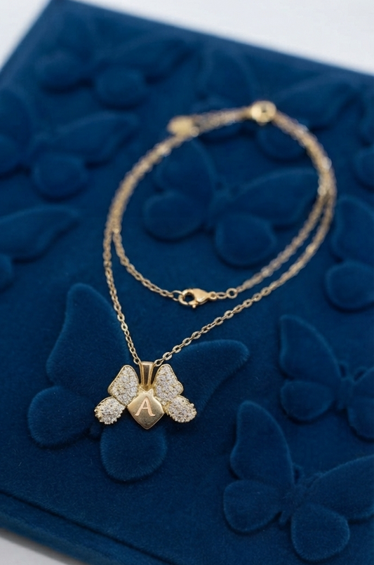 Butterfly Initial Necklace & Bracelet Set