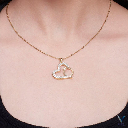 CZ Diamond Heart & Ring Pendant Necklace | Gold Bridal Jewelry