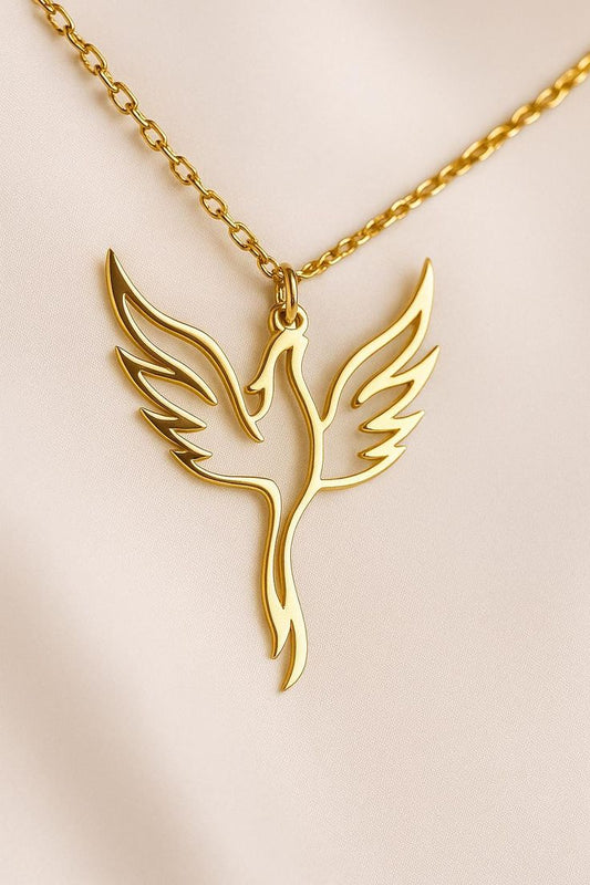 "Gold Phoenix Wing Pendant Necklace"