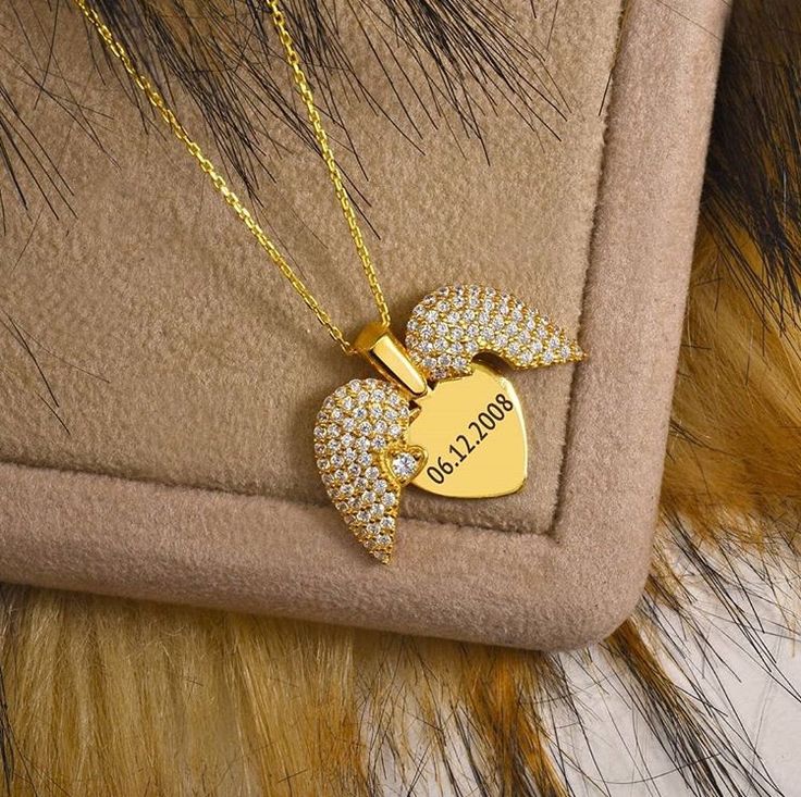 Personalized Angel Wings Heart Necklace
