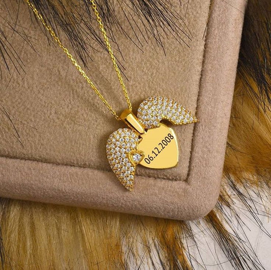 Personalized Angel Wings Heart Necklace