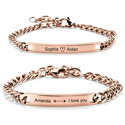 Personalized Engraved Couple Bar Bracelet Set | His & Hers