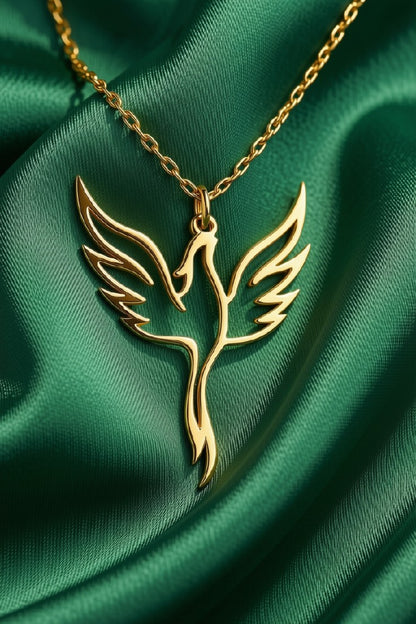 "Gold Phoenix Wing Pendant Necklace"