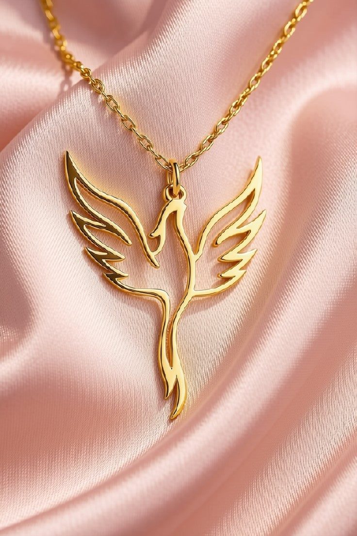 "Gold Phoenix Wing Pendant Necklace"
