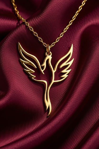 "Gold Phoenix Wing Pendant Necklace"